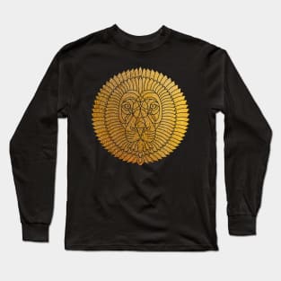 Stylized Art Deco Stained Glass Gold Lion Long Sleeve T-Shirt